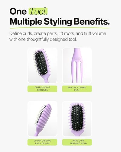 Curl Trainer Pro Curl Defining Brush for Curly & Wavy Hair, Curly Hair Brush 3 in 1 Styling for Detangling Shaping Wet & Dry Hairs with Built-In-Volume Pick Handle - Purple - Image 5