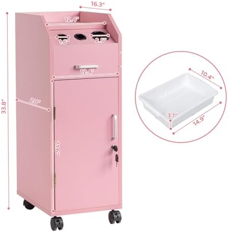 Winado Salon Trolley Cart with 4 Trays, 3 Hair Dryer Holders, Pink - Image 3