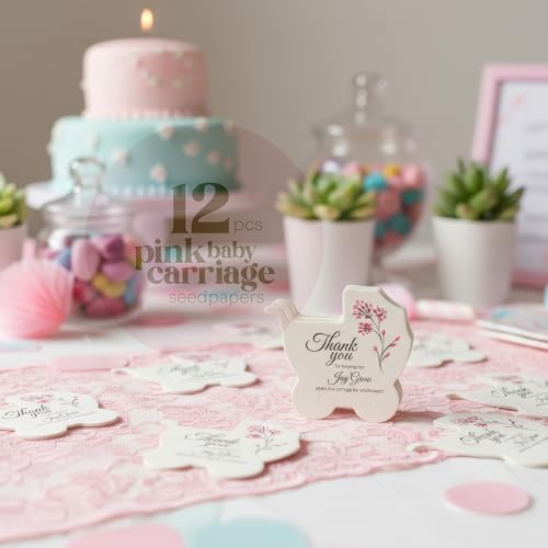 12 Pink Carriage-Shaped Gift Wrap Tags with Wildflower Seeds - Image 3