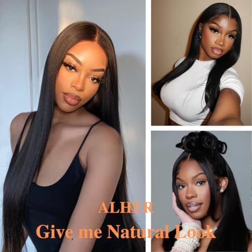 ALHER Small Cap Lace Front Wigs Human Hair Pre Plucked Straight 30 Inch, 13X4 Transparent Lace Frontal Wigs With Baby Hair 200% Density for Black Women, 12A Small Cap Size 21-21.5 Natural Black Wig - Image 5