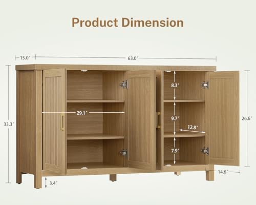 usikey 63" Buffet Cabinet with Storage & 4 Adjustable Shelves - Image 2