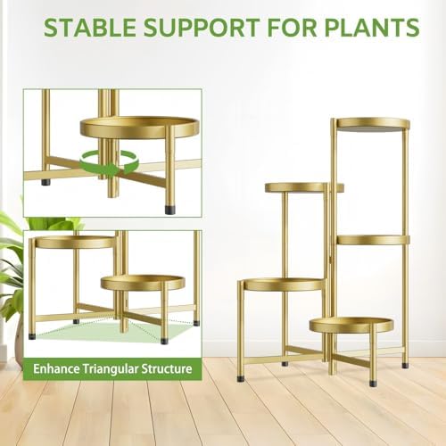 5 Tier Large Plant Stand Indoor Outdoor, 10 In Wide Tray, Gold - Image 6