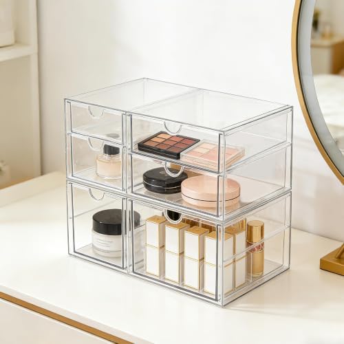 Prsildan Acrylic Makeup Organizer Clear Storage Drawer with 6 Small Drawers - Image 2