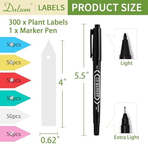 Dalzom® 300Pcs 4" Plant Labels with Marker Pen, Waterproof Plastic Plant Tags for Outdoor Seedlings Vegetable Garden Signs Markers Label Stakes (Multicolor) - Image 2