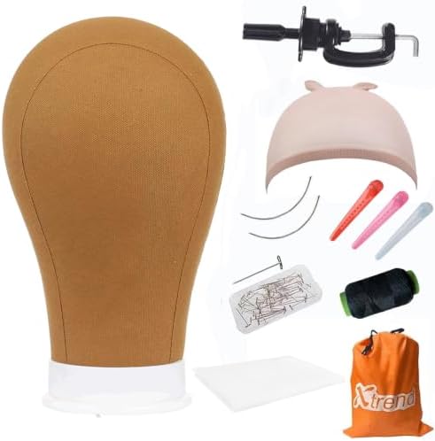 XTREND 21"-24'' Poly Canvas Block Head for Making Head Weft/Wig/Hair Extension Making Display Styling Mannequin Head with Stand Set Manikin Canvas Head Hair Accessories by XTREND