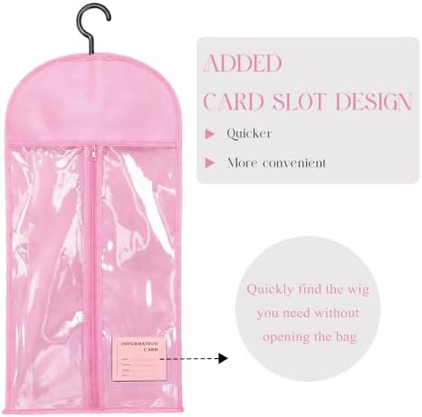 builson 6PCS Anti-Static Wig Storage & Care,wig stand hair extension holder wig bags storage with hanger Dust-Proof wig organizer for multiple wigs travel case & Accessories (pink, 6PCS(23.5inch)) - Image 2