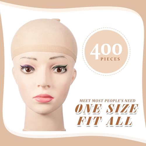 Waydress 400 Pcs Wig Caps Nylon Stocking Caps Elastic Stretchy,Beige - Image 2