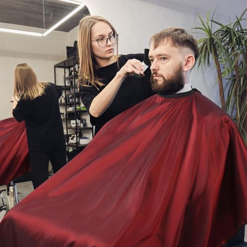 Professional Barber Cape with Neck Brush & Disposable Neck Paper, Wine Red - Image 7