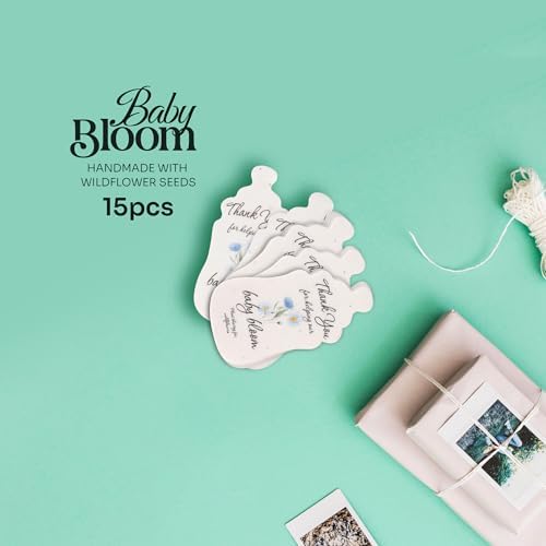 15 Blue Baby Bottle-Shaped Gift Wrap Tags with Wildflower Seeds - Image 3