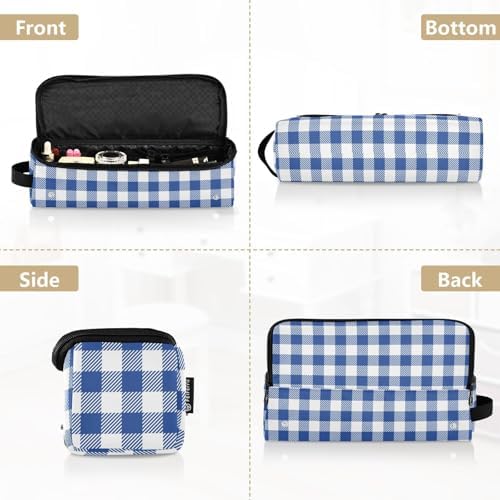 Blue Plaid Check Hair Tools Travel Bag Portable Carrying Case with Heat Resistant Mat Travel Organizer Pouch for Curling Iron Flat Irons Hair Dryer - Image 5