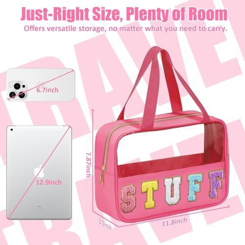 BuyCard Preppy Stuff Bags for Travel, Clear Makeup Bag with Handle Rose Red - Image 2