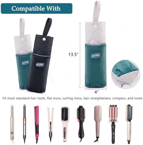 Heat Resistant Hair Tool Organizer Bag with Hanging Loop, Portable Travel Case for Flat Irons, Curling Irons, Hair Straighteners & Hot Styling Tools, 13.5" Heat-Proof Storage Cover with 2 Pockets - Image 2