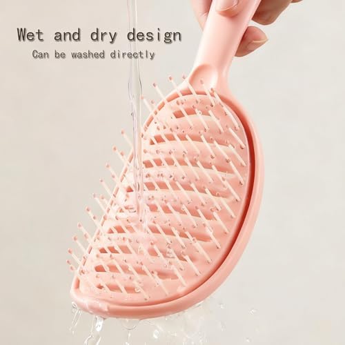 Self Cleaning Hair Brush Plastic Easy Clean Detangling Brush（Pink） - Image 4