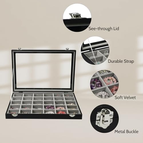 Stratalife Jewelry Organizer Earring Holder Jewelry Tray Earring Storage Organizer Display Rock Collection Box Jewelry Storage For Women Girls 30 Grid (Gray Black) (Pack of 2) - Image 2