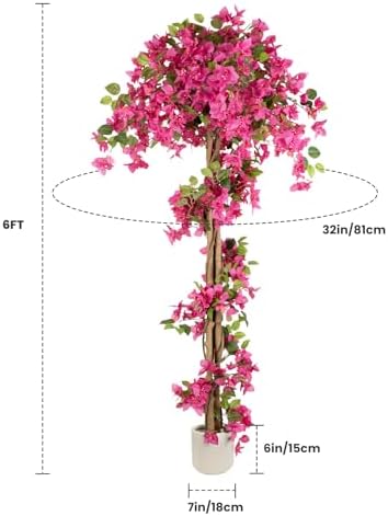 Romantic Season 6FT Artificial Bougainvillea Tree, Faux Silk Bougainvillea Plant with Pot for Indoor Outdoor Decor, Tall Fake Tropical Tree for Home, Office, Patio, Balcony, Wedding Decoration - Image 3