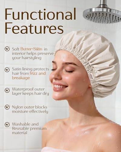 Yanibest Satin Lined Shower Cap, Reusable Waterproof Shower Caps for Women - Image 4
