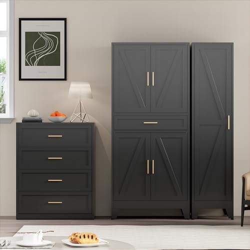 COFaR 71" Tall Metal Storage Cabinet with 4 Doors and 4 Adjustable Shelves, 6-Tier Farmhouse Storage Cabinet with Drawers and Legs, for Office, Home, Garage, Gym, School, Living Room, Hallway（Black） - Image 2