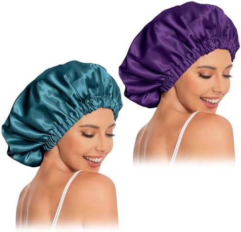 Edoneery Satin Bonnet for Sleeping Women, Double Layer Curly Hair Cap by Edoneery