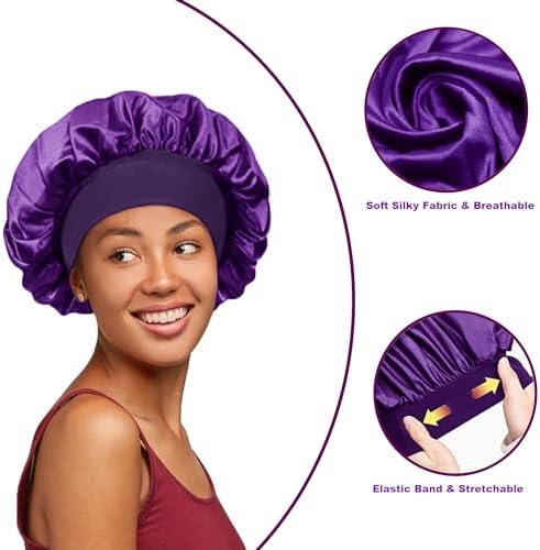 12 Pieces Silk Bonnet for Women Curly Hair Satin Bonnet Hair Wrap for Sleeping Cap with Tie Band (Multicoloured4) - Image 3