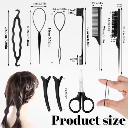 1000 Black Hair Rubber Bands with 10 Styling Tools, Small Elastic Ties - Image 2