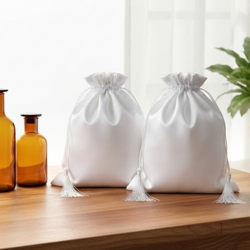 4Pcs Wig Storage Bags,Satin Wig Bag with Drawstring Tassel Silk Hair Bag Wigs Storage for Multiple Wigs,Bundles,Hair Extensions (White) - Image 6