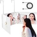 LED 3 Way Mirror to See Back of Head 360 Mirror for Women for Braiding Hair Telescoping Hooks Anti-Fog HD Glass Three Way for Self Hair Cutting Makeup Trifold by GLDDAO