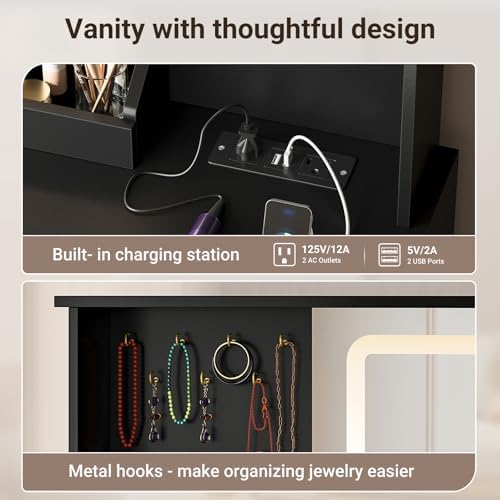 ELYKEN Makeup Vanity Desk with Mirror and Lights, Dresser Combo, Black - Image 7