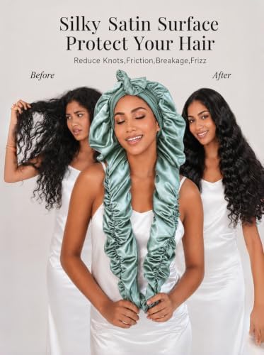 Double Layer Slik Like Satin Bonnet, 33-43" XXL Bonnet for Braids Long Hair - Image 2