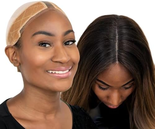 MILANO COLLECTION Lace Wig Grip Cap for Women, Adjustable Wig Caps for Women Non Slip with Headband to Secure Lace Top Perfectly in Place, Tension-Free, One Size Fits All, 2 Pack, Nude by MILANOCOLLECTION