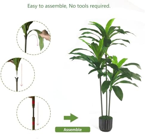 4FT Artificial Dracaena Tree with Black Pot, Large Faux Plants Indoor - Image 5