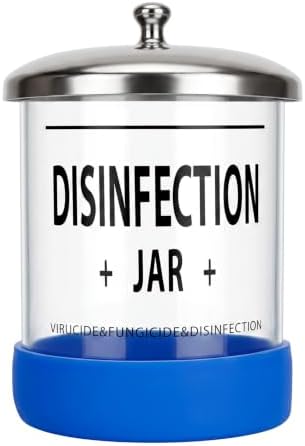 Disinfectant Sterilizer Glass Jar - Capacity 5 Oz Glass with Stainless Steel Lid for Cleaning, Storage & Organization of Manicure Nail Tools & Barber Salon Supplies by IEBARBER
