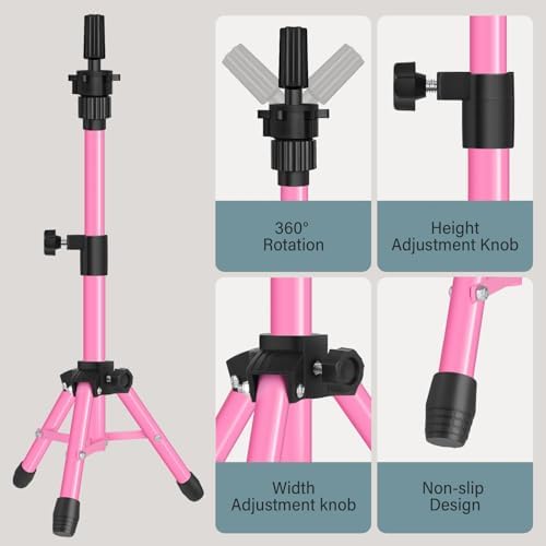 AliLeader 25 Inch Mannequin Head Stand Tripod for Mannequin Head Wig Stand Tripod Wig Head Stand for Training Heads and Canvas Block Head (Mannequin Head Not Included,Pink) - Image 2