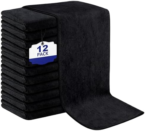 Puomue Black Salon Towels, Super Soft and Absorbent Microfiber Hair Towel for Salon, Bath, Spa, Pool and Home, 27 x 16 Inch (Black - 12 Pack) by Puomue