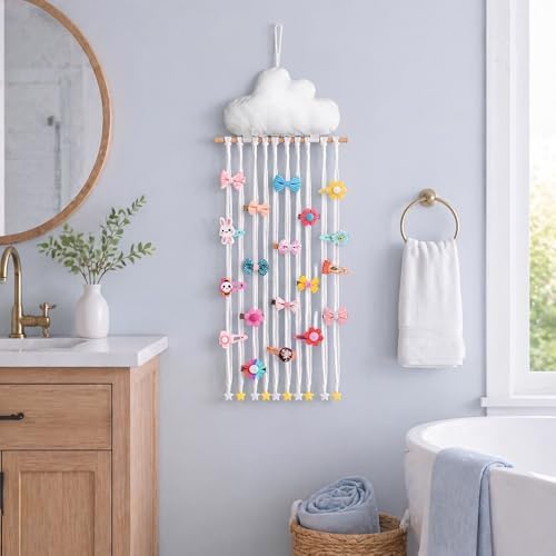 Suncalla Long Bow Holder for Girls Baby White Clouds Hair Clip Organizer - Image 2