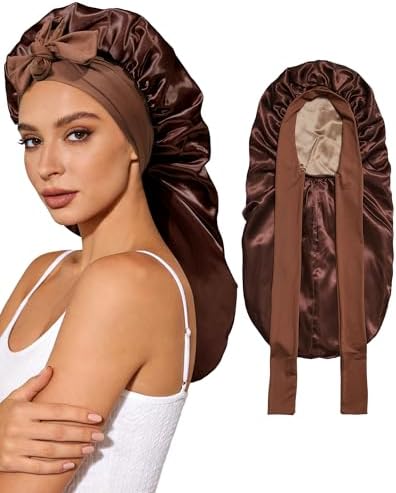 AWAYTR Long Satin Bonnet for Sleeping, Women Two-Tone Reversible Sleep Cap by AWAYTR