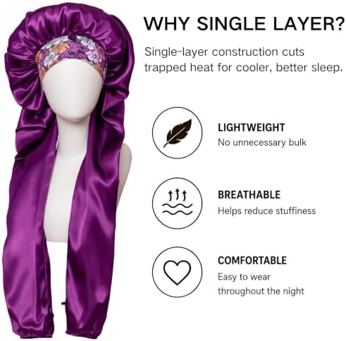Isshin Beauty Satin Hair Bonnet for Sleeping Women: Dual Sleeve 2 in 1 Long Hair Protector Anti Frizz Sleep Cap - Image 4