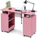 Manicure Table Nail Desk with Dust Collector & Wheels (Pink) by HolaiNail