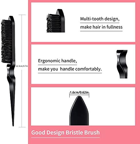 3 Pieces Hair Styling Comb Set Teasing Brush Rat Tail Comb Edge Brush for Edge&Back Brushing, Combing, Slicking Hair for Women (Black) - Image 3