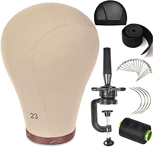 23 Inch Wig Head Cork Canvas Block Head Mannequin Head With Stand for Making Wigs (21Inch-24Inch) by ZGCYSMHT
