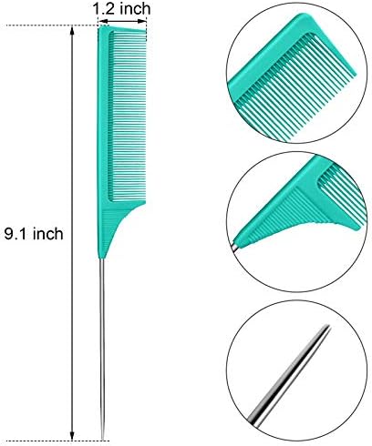Leinuosen 3 Pack Rat Tail Comb Carbon Fiber,Green - Image 2