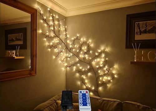 LKGOOD Vines for Room Decor with Remote Control On/Off Timmer Dim,7.5FT Artificial Plants Tree Willow Vine Lights Plug in 144 LEDs for Walls Bedroom,Living Room,Indoor Home Decoration(Brown) by LKGOOD
