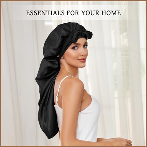 DEMAZALO Silk Long Bonnet for Braids & Curly Hair, Silk Satin Bonnet for Sleeping, Extra Large Bonnets for Women Braid - Image 4