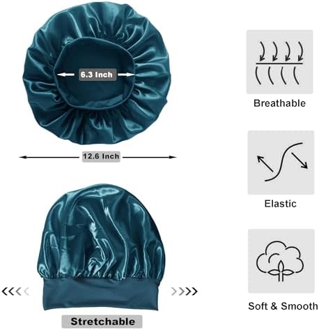 12 Pieces Silk Bonnet for Women Curly Hair Satin Bonnet Hair Wrap for Sleeping Cap with Tie Band (Blue Zircon) - Image 3