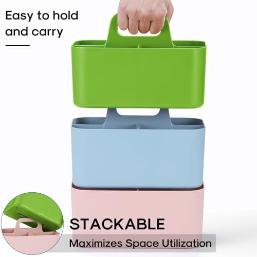 Multiuse Caddy Organizer with Handle, Portable Divided Plastic Tote Bin - Art Craft, Stationary Pen Marker Crayons, Makeup Hair Supplies Storage - Bathroom, Classroom, Dorm, Office, Desk Holder -Green - Image 7