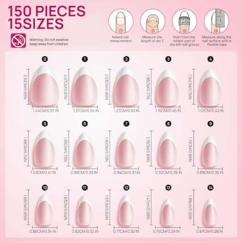Krofaue French Tips Press On Nails – Pink Matte Short Almond Press On Nails - Image 6