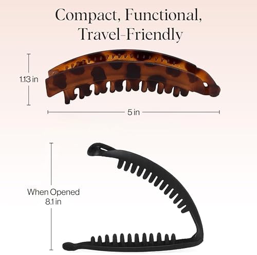 Kitsch Banana Hair Clips For Women – All Hair Types - Black & Tort, 2pcs - Image 5