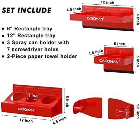 CASOMAN 4PCS Red Magnetic Toolbox Shelf, Tray, Paper Towel Holder, Variety of Use, Durable, Magnets any metal surface - Image 2