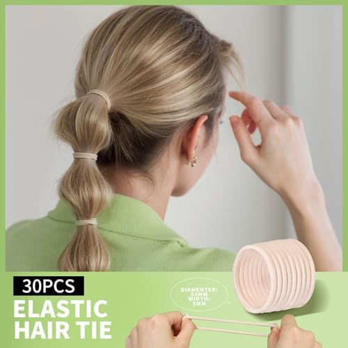 Teenitor Hair Accessories Kit for Woman & Girls: 500pcs Elastic Hair Bands; 30pcs Ponytail Holders, 30pcs Seamless Thick Hair Bands; 40pcs Bobby Hair Pins (Beige) - Image 4