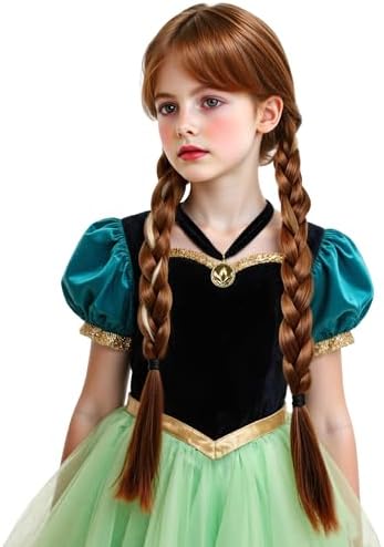 Brown Braided Wig for Girls Princess Cosplay Wigs Set Halloween Cosplay Hair Wigs (Brown/Braided) - Image 2