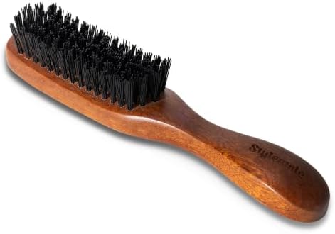 STYLEMATE Mens Hair Brush,Sapele Wood Nylon Stiff Bristles Hard Firm Hair Brush for Thick Hair, Slick Back Beard Brush for Smoothing, Detangling, Styling by Stylemate